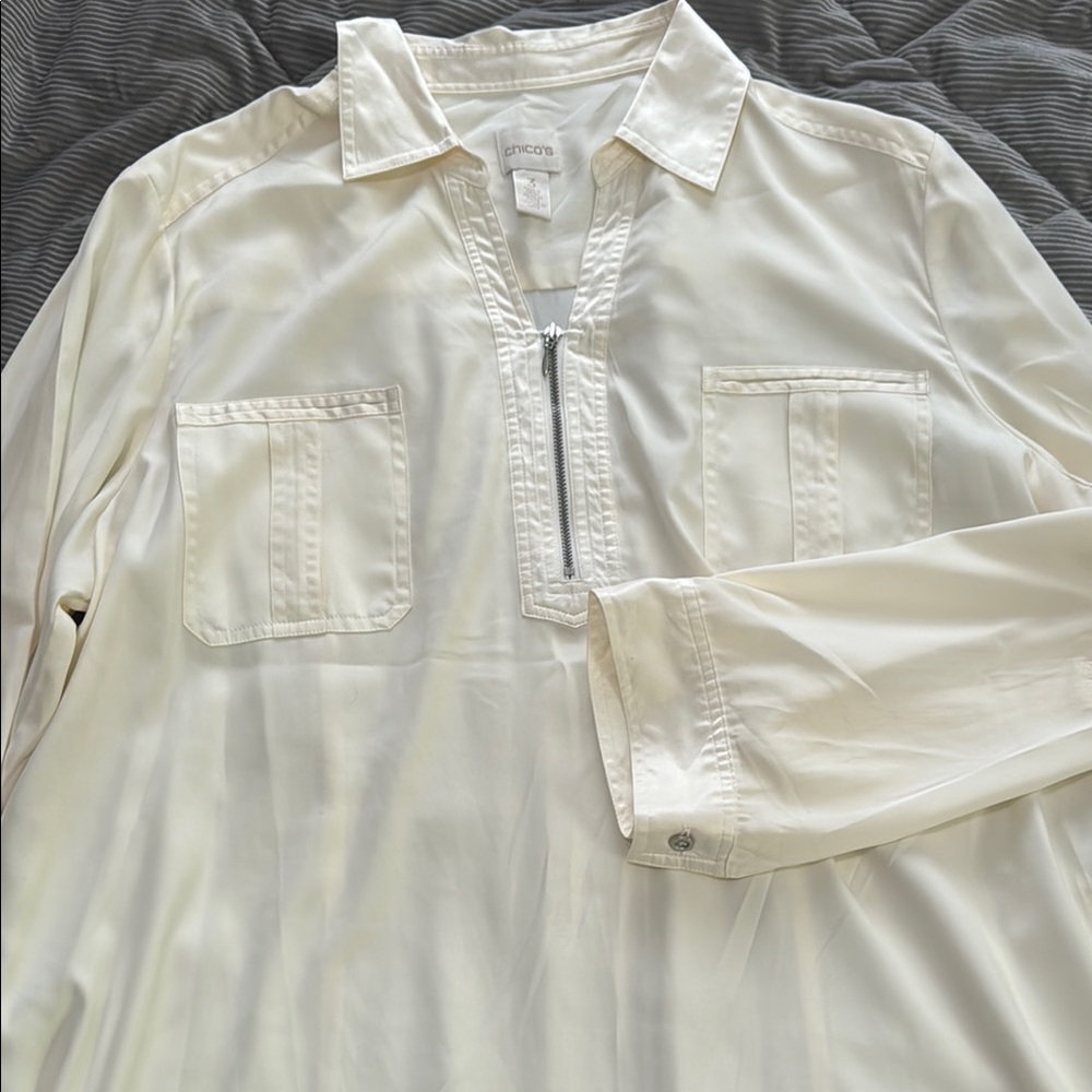 Chico's Cream Partial Zip-Up Blouse